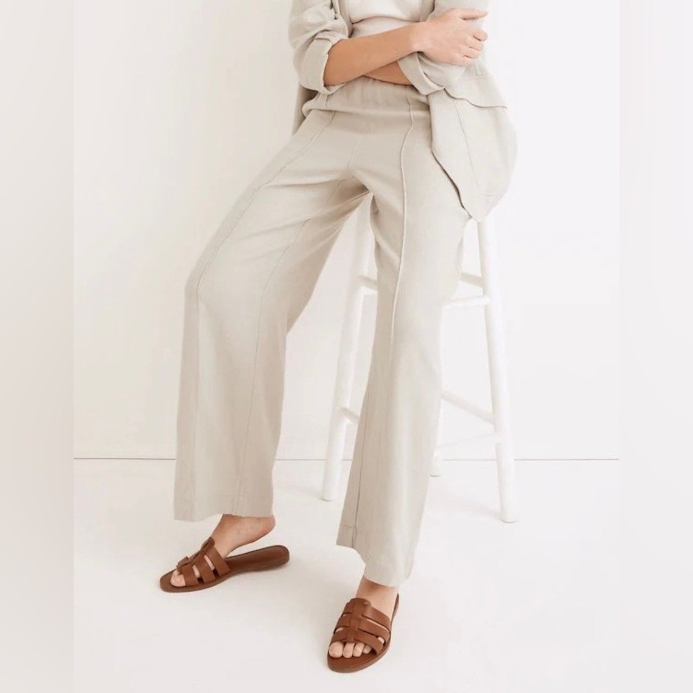 Madewell Breezewoven Linen Blend Pull-On High-Rise Straight Pants Ashen Sage S